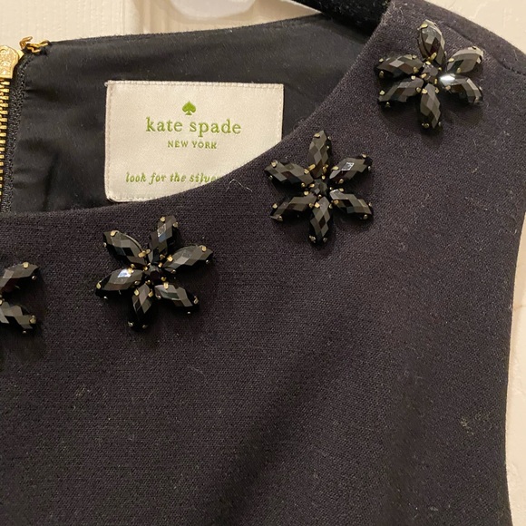 KATE SPADE Jeweled Beaded Neckline Floral Black Dress size 6 - Picture 7 of 12